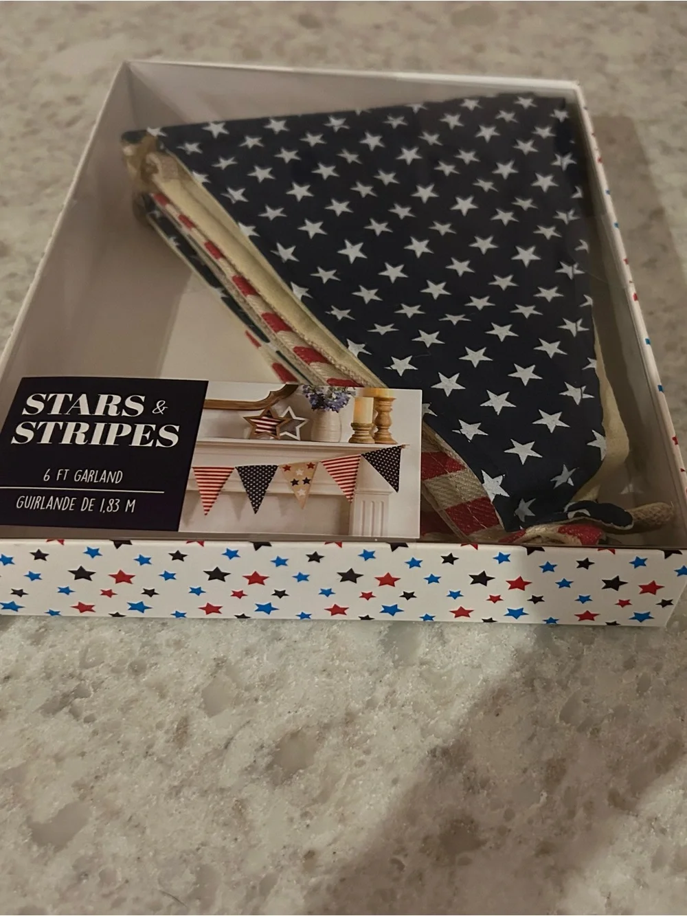 “New” Red, White & Blue Patriotic 6 ft flag Garland
